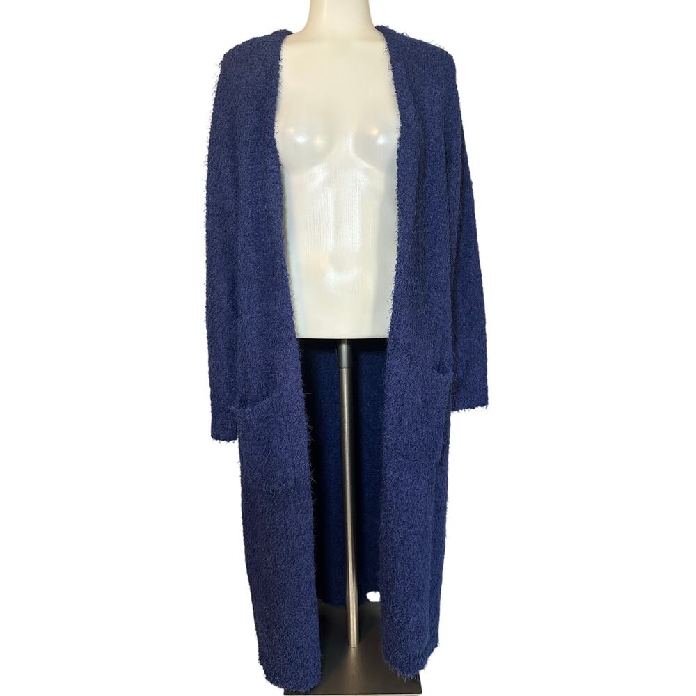 Torrid Women's Popcorn Duster Open Front Cardigan Sweater Sz 0 US 12 Blue Fuzzy - Picture 2 of 8